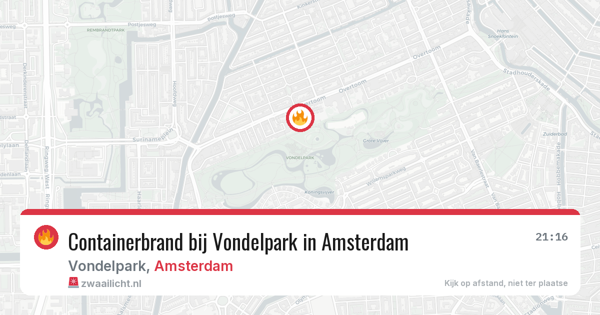 Containerbrand bij Vondelpark in Amsterdam — 5 mrt 2026