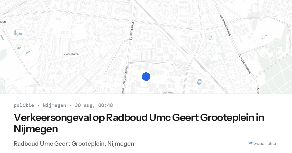 Verkeersongeval op Radboud Umc Geert Grooteplein in Nijmegen — 29 aug 2026