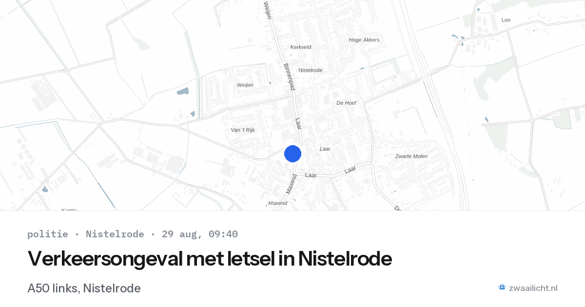 Verkeersongeval met letsel in Nistelrode — 29 aug 2026
