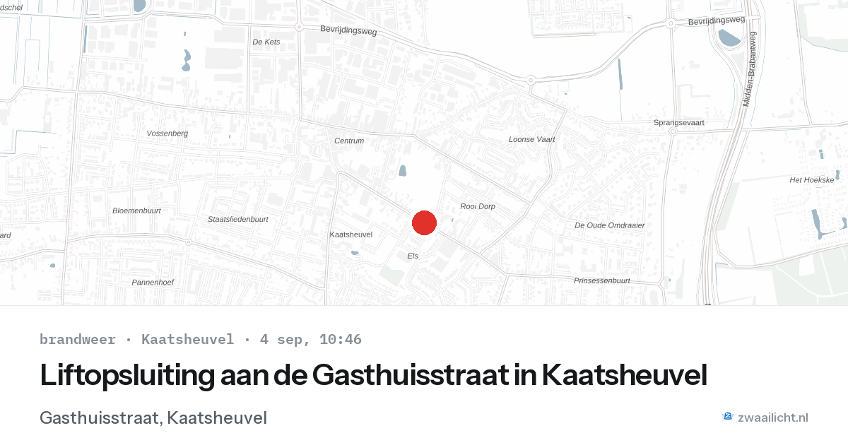 Liftopsluiting aan de Gasthuisstraat in Kaatsheuvel — 4 sep 2026