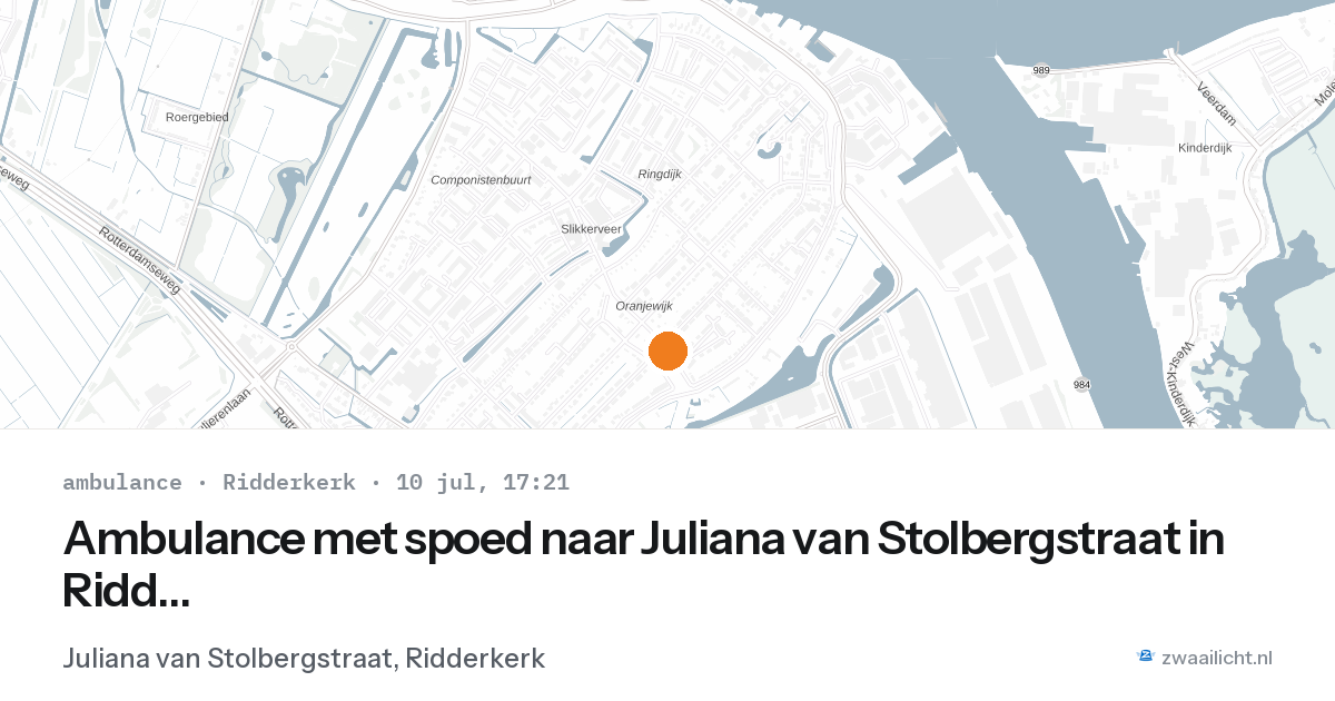 Ambulance met spoed naar Juliana van Stolbergstraat in Ridderkerk — 10 jul 2026