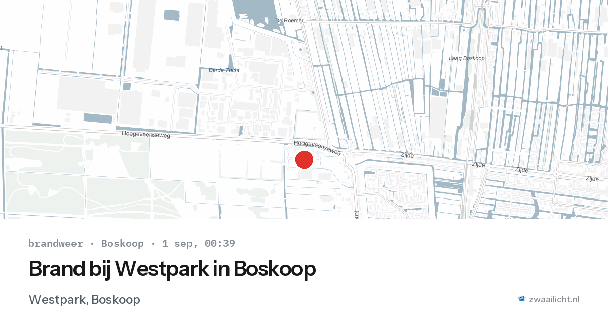 Brand bij Westpark in Boskoop — 31 aug 2026