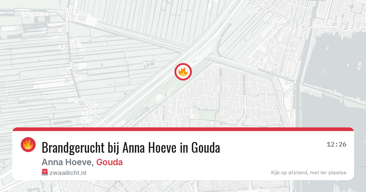 Brandgerucht bij Anna Hoeve in Gouda — 13 aug 2026