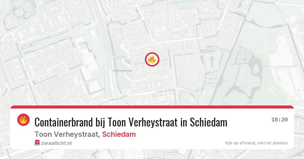 Containerbrand bij Toon Verheystraat in Schiedam — 14 aug 2026