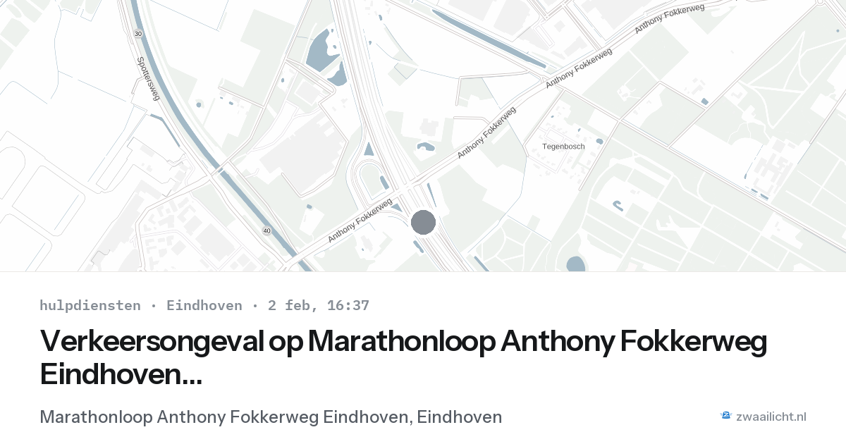 Verkeersongeval op Marathonloop Anthony Fokkerweg Eindhoven in Eindhoven — 2 feb 2026