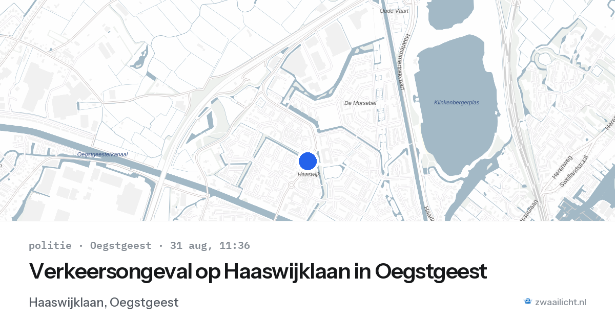 Verkeersongeval op Haaswijklaan in Oegstgeest — 31 aug 2026