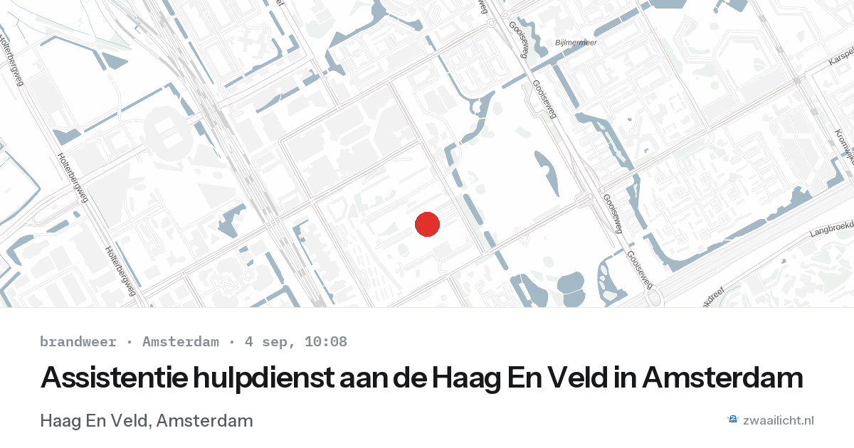 Assistentie hulpdienst aan de Haag En Veld in Amsterdam — 4 sep 2026