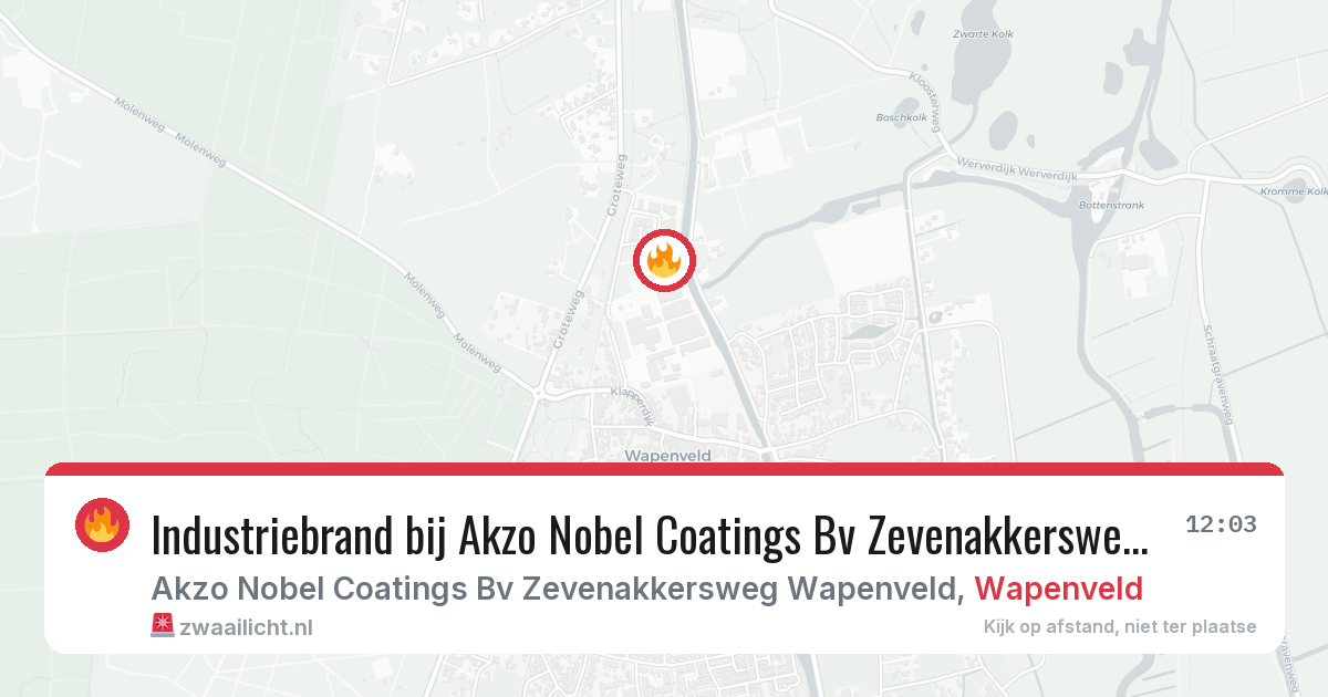 Industriebrand bij Akzo Nobel Coatings Bv Zevenakkersweg Wapenveld in Wapenveld — 18 mrt 2026
