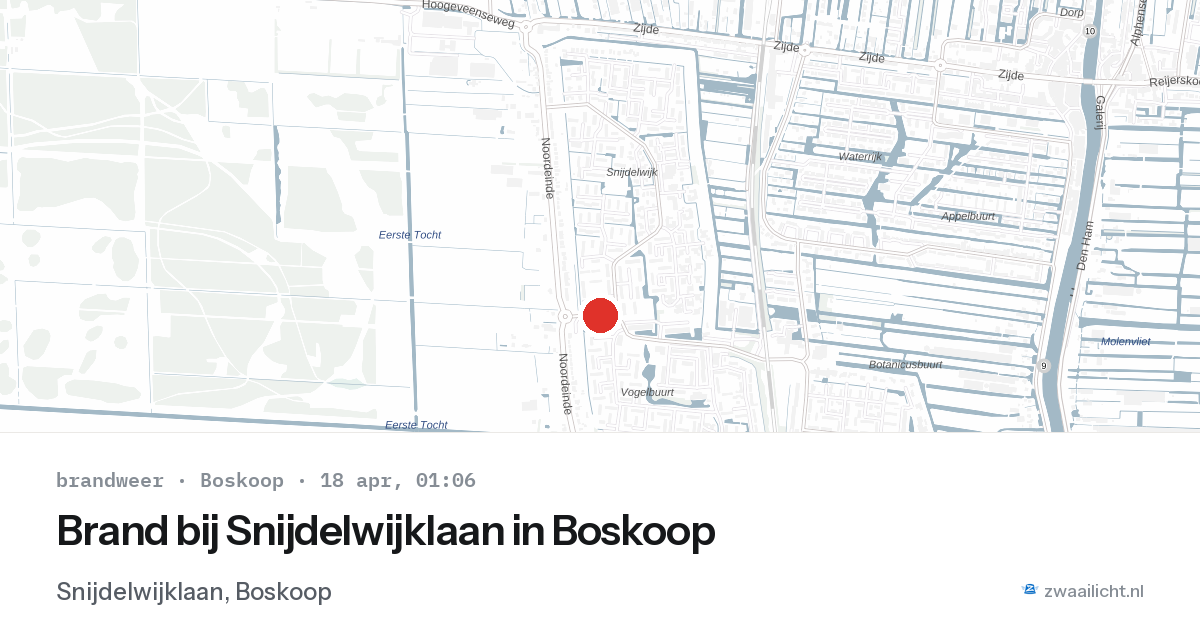 Brand bij Snijdelwijklaan in Boskoop — 17 apr 2026