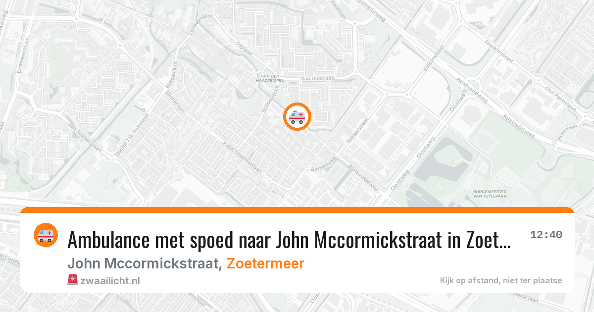 Ambulance met spoed naar John Mccormickstraat in Zoetermeer — 12 mei 2026