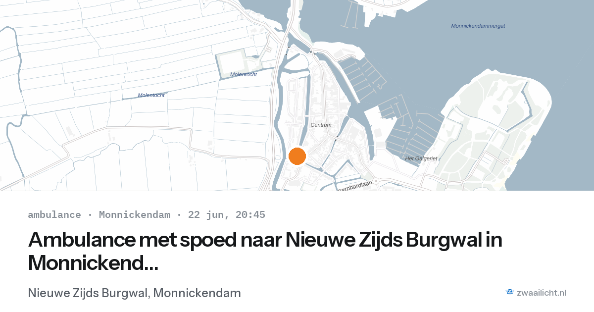 Ambulance met spoed naar Nieuwe Zijds Burgwal in Monnickendam — 22 jun 2026