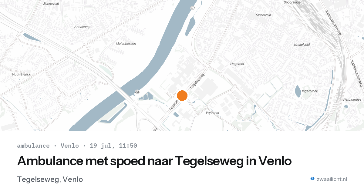 Ambulance met spoed naar Tegelseweg in Venlo — 19 jul 2026