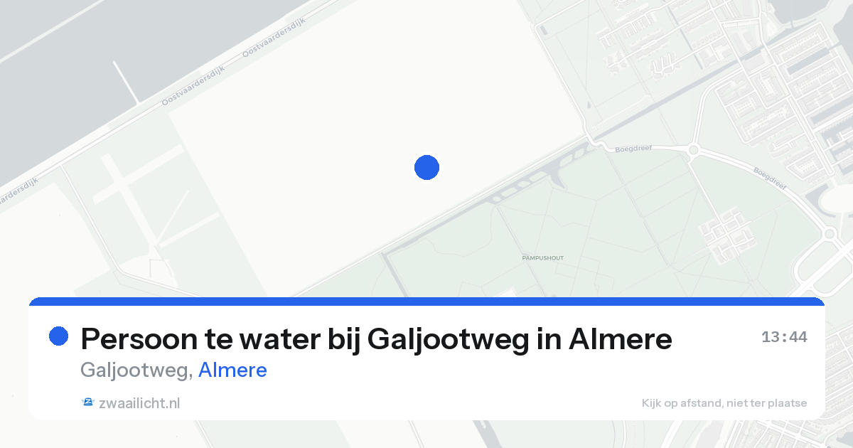 Persoon te water bij Galjootweg in Almere — 24 aug 2026