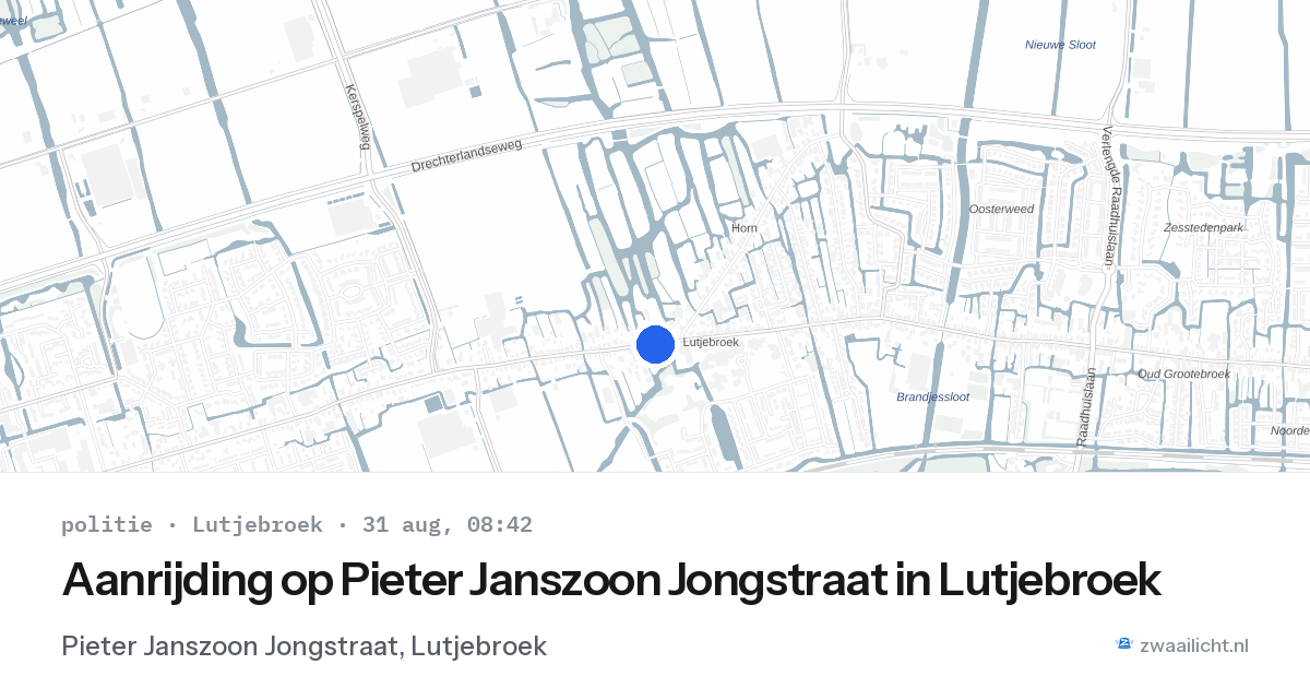 Aanrijding op Pieter Janszoon Jongstraat in Lutjebroek — 31 aug 2026