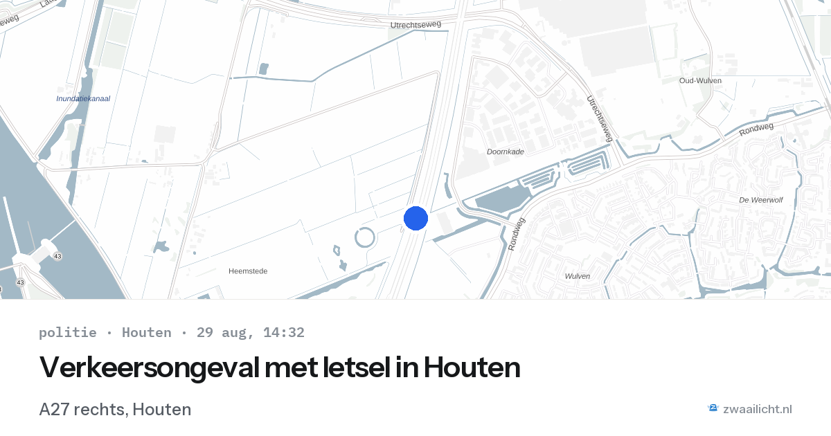 Verkeersongeval met letsel in Houten — 29 aug 2026