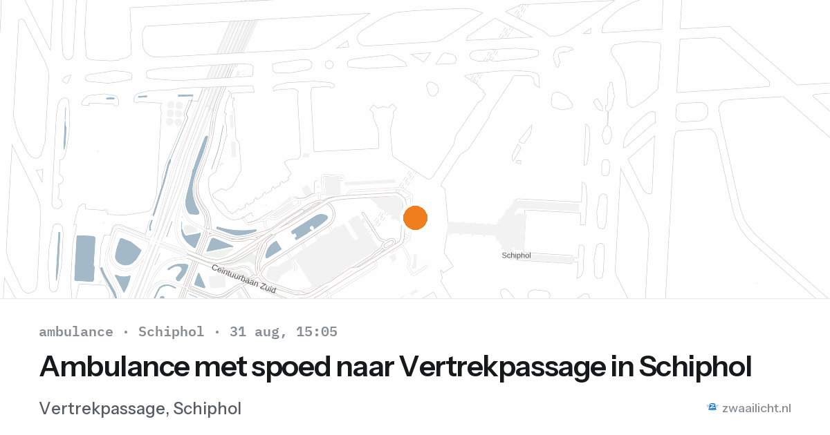 Ambulance met spoed naar Vertrekpassage in Schiphol — 31 aug 2026
