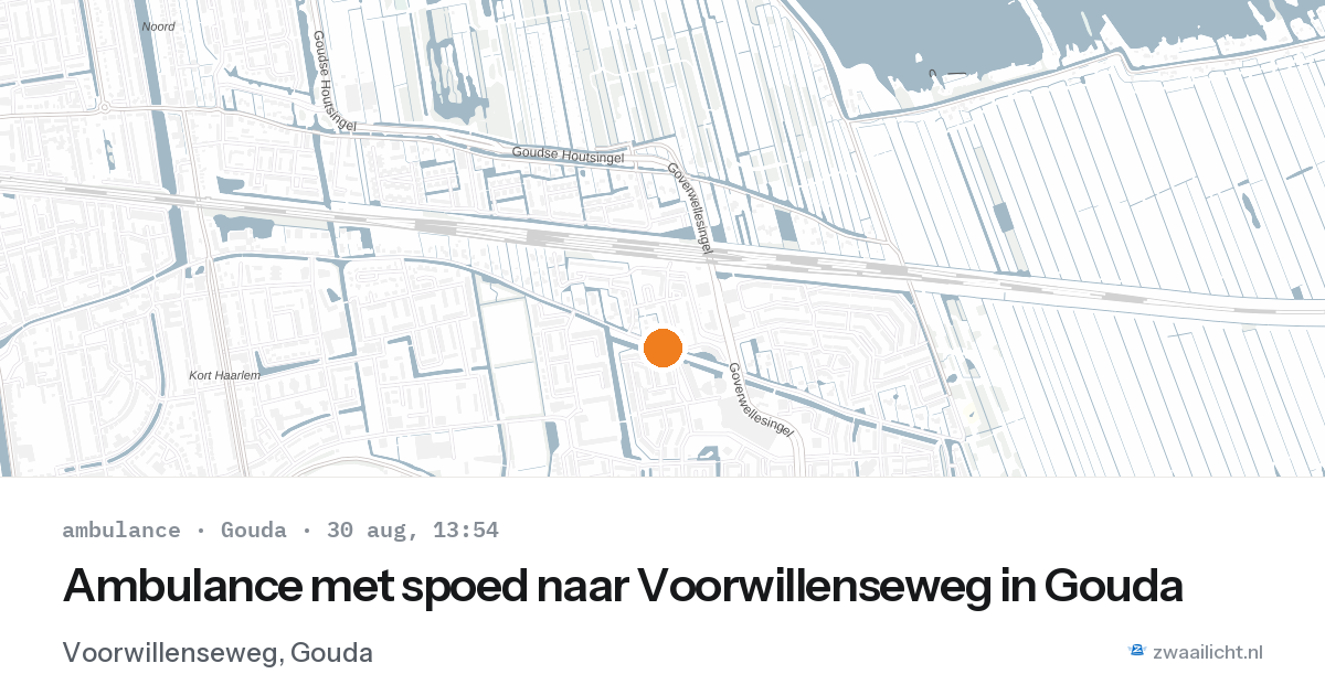 Ambulance met spoed naar Voorwillenseweg in Gouda — 30 aug 2026