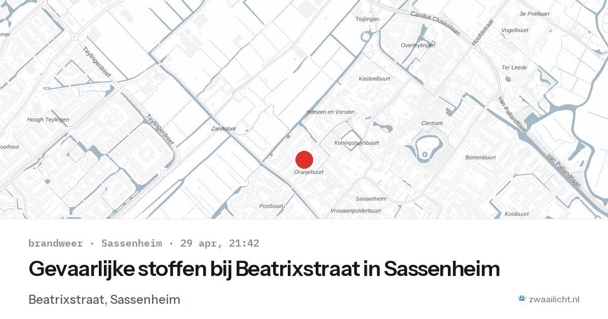 Gevaarlijke stoffen bij Beatrixstraat in Sassenheim — 29 apr 2026