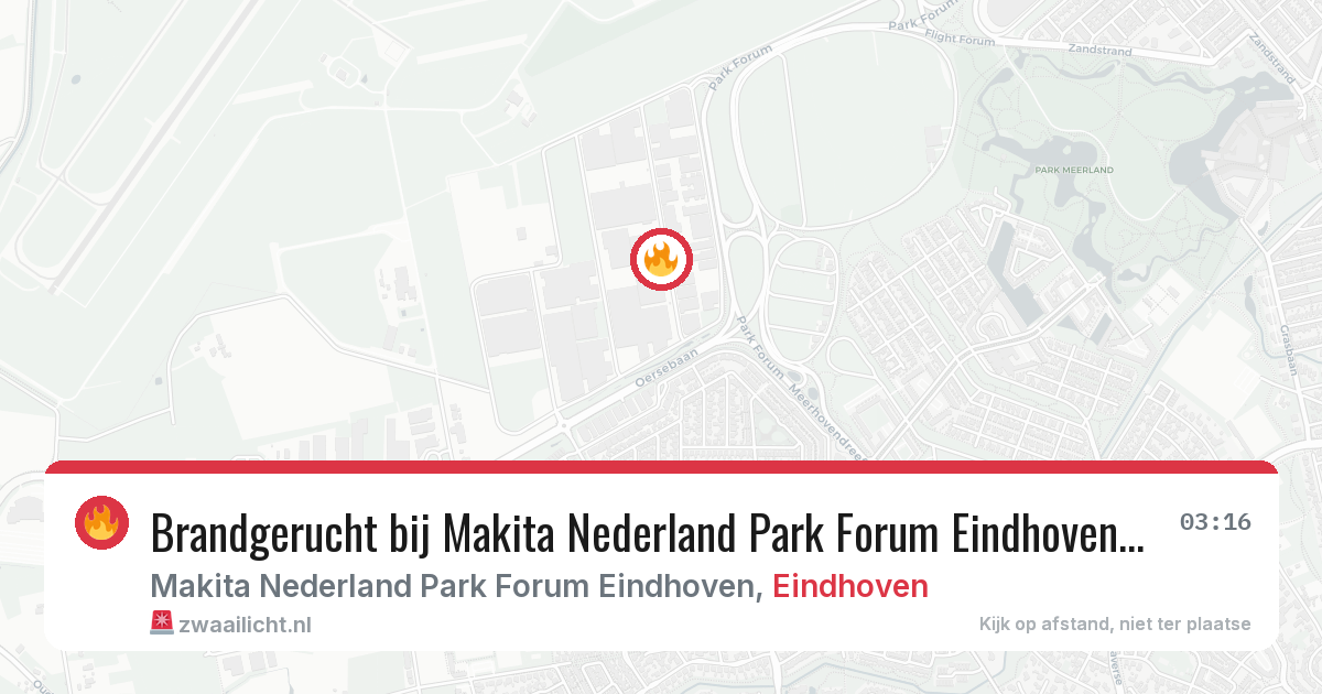 Brandgerucht bij Makita Nederland Park Forum Eindhoven in Eindhoven — 19 jun 2026