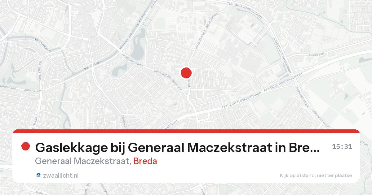 Gaslekkage bij Generaal Maczekstraat in Breda — 25 aug 2026