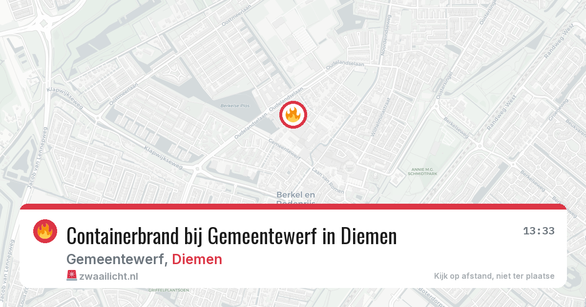 Containerbrand bij Gemeentewerf in Diemen — 13 aug 2026
