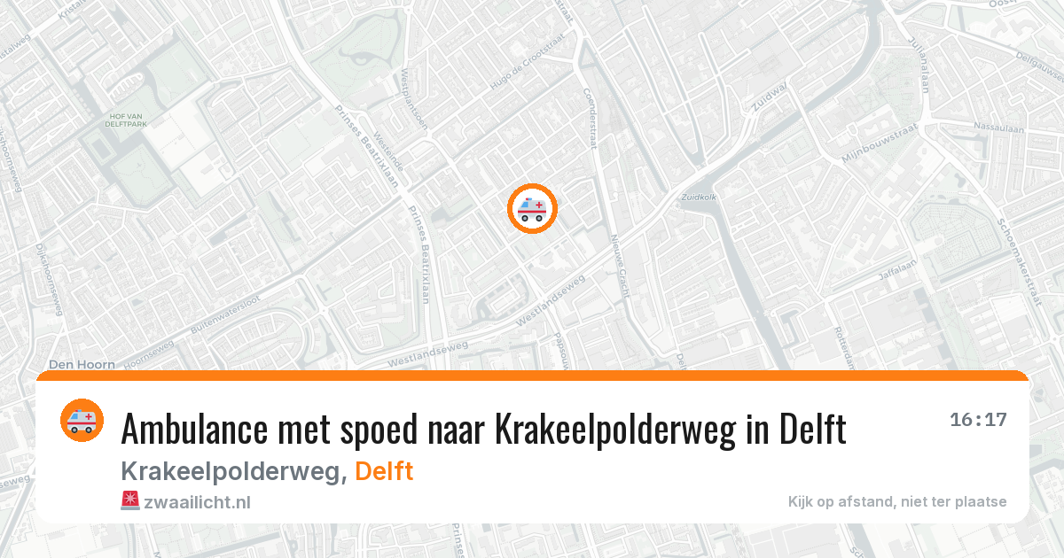 Ambulance met spoed naar Krakeelpolderweg in Delft — 16 mrt 2026
