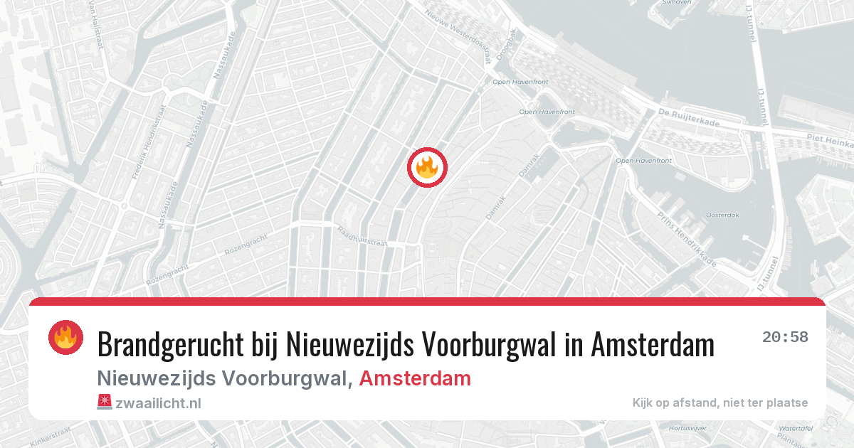 Brandgerucht bij Nieuwezijds Voorburgwal in Amsterdam — 12 aug 2026