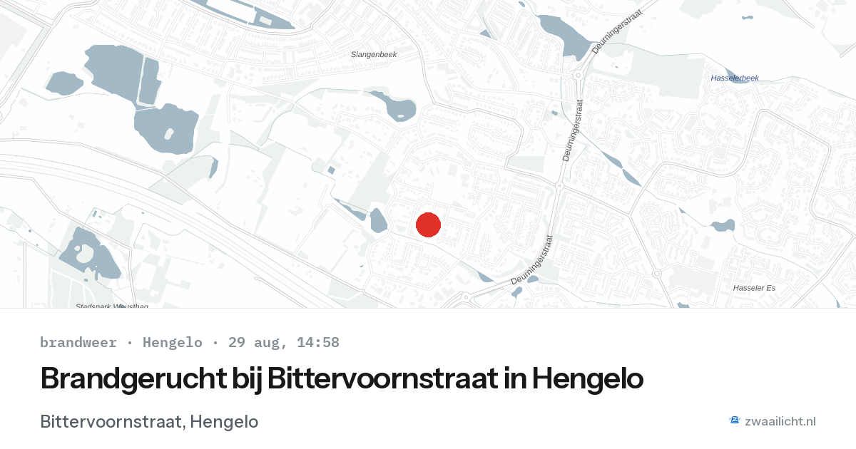 Brandgerucht bij Bittervoornstraat in Hengelo — 29 aug 2026