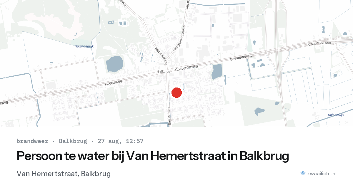 Persoon te water bij Van Hemertstraat in Balkbrug — 27 aug 2026