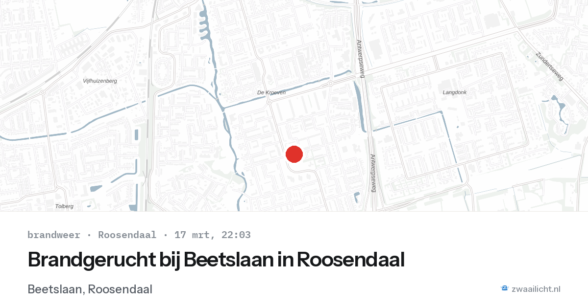 Brandgerucht bij Beetslaan in Roosendaal — 17 mrt 2026