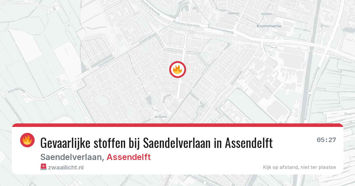 Gevaarlijke stoffen bij Saendelverlaan in Assendelft — 10 aug 2026