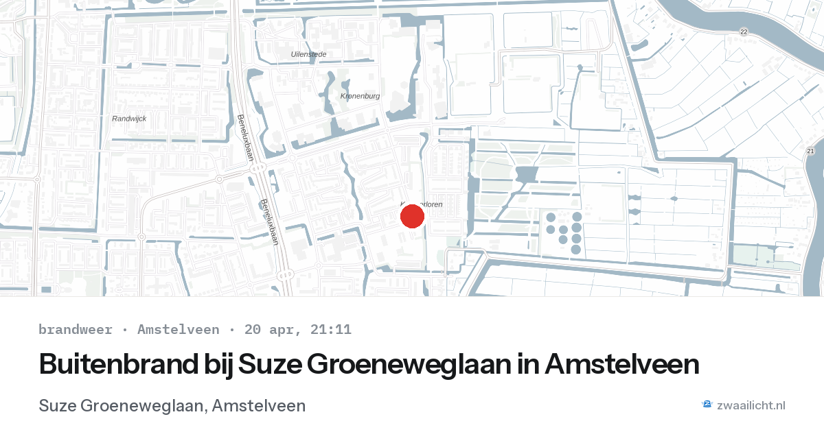 Buitenbrand bij Suze Groeneweglaan in Amstelveen — 20 apr 2026