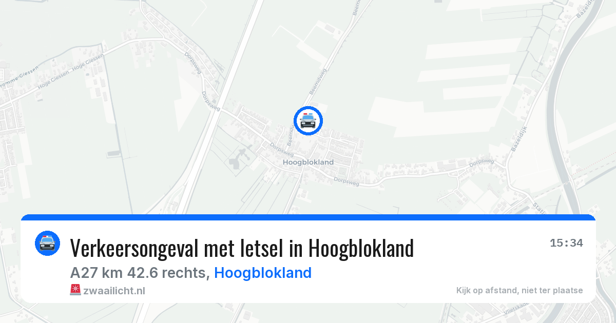 Verkeersongeval met letsel in Hoogblokland — 8 aug 2026