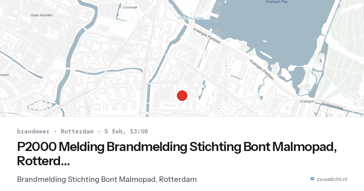 P2000 Melding Brandmelding Stichting Bont Malmopad, Rotterdam — 5 feb 2026