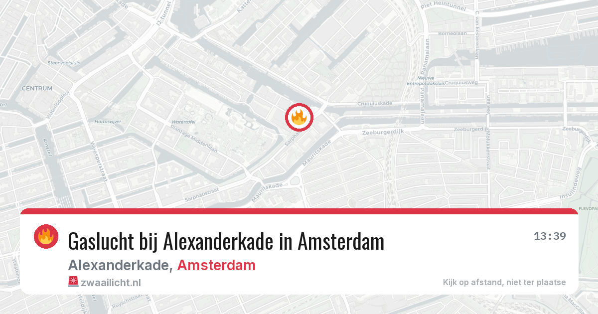 Gaslucht bij Alexanderkade in Amsterdam — 13 aug 2026