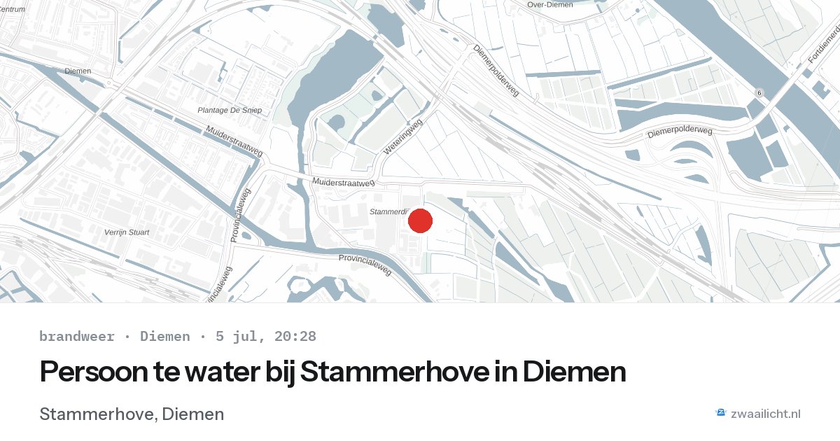 Persoon te water bij Stammerhove in Diemen — 5 jul 2026