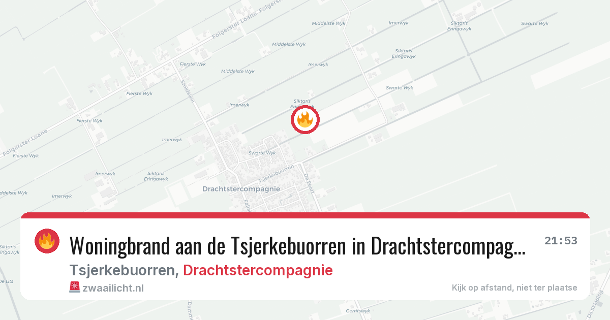 Woningbrand aan de Tsjerkebuorren in Drachtstercompagnie — 27 jun 2026
