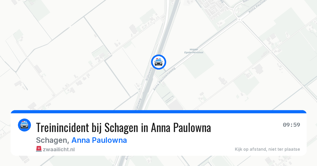 Treinincident bij Schagen in Anna Paulowna — 9 aug 2026