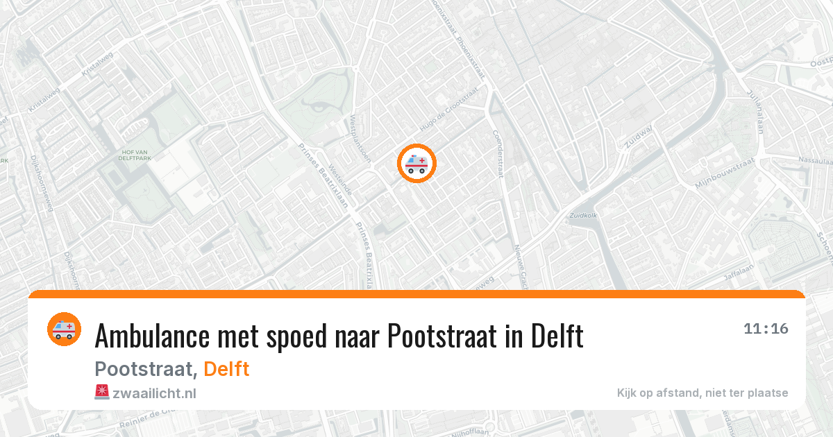 Ambulance met spoed naar Pootstraat in Delft — 10 mei 2026