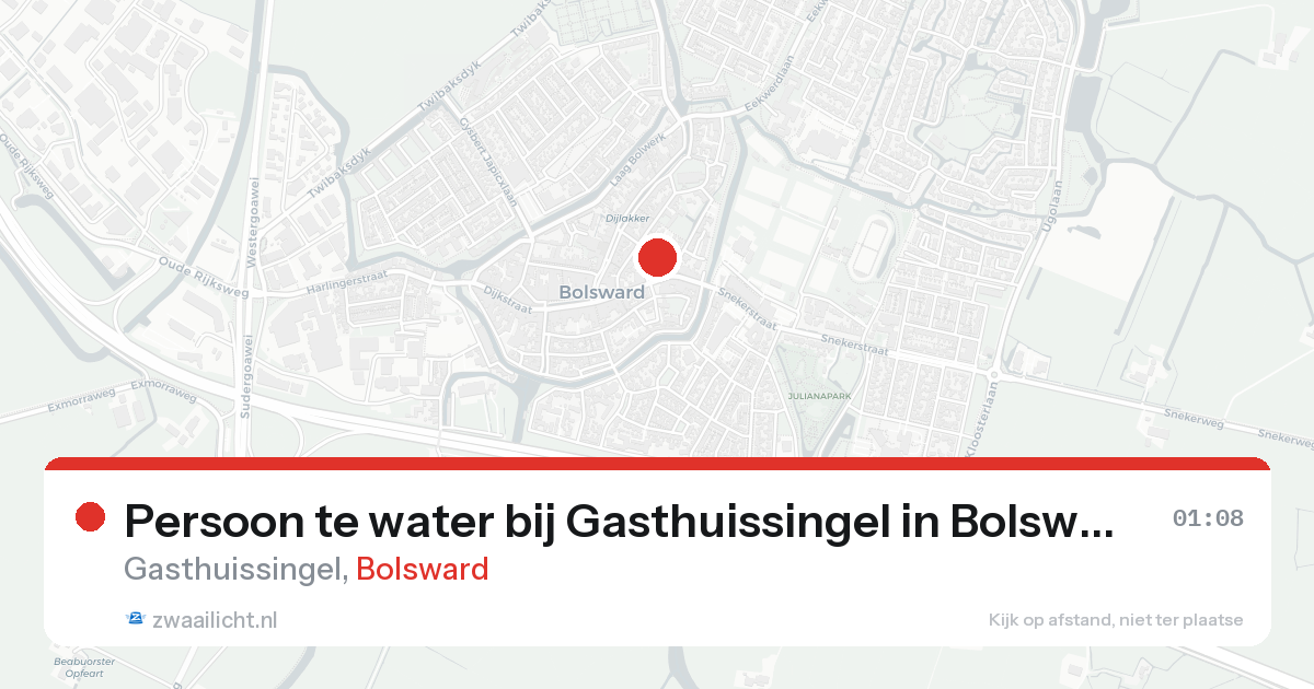 Persoon te water bij Gasthuissingel in Bolsward — 15 aug 2026