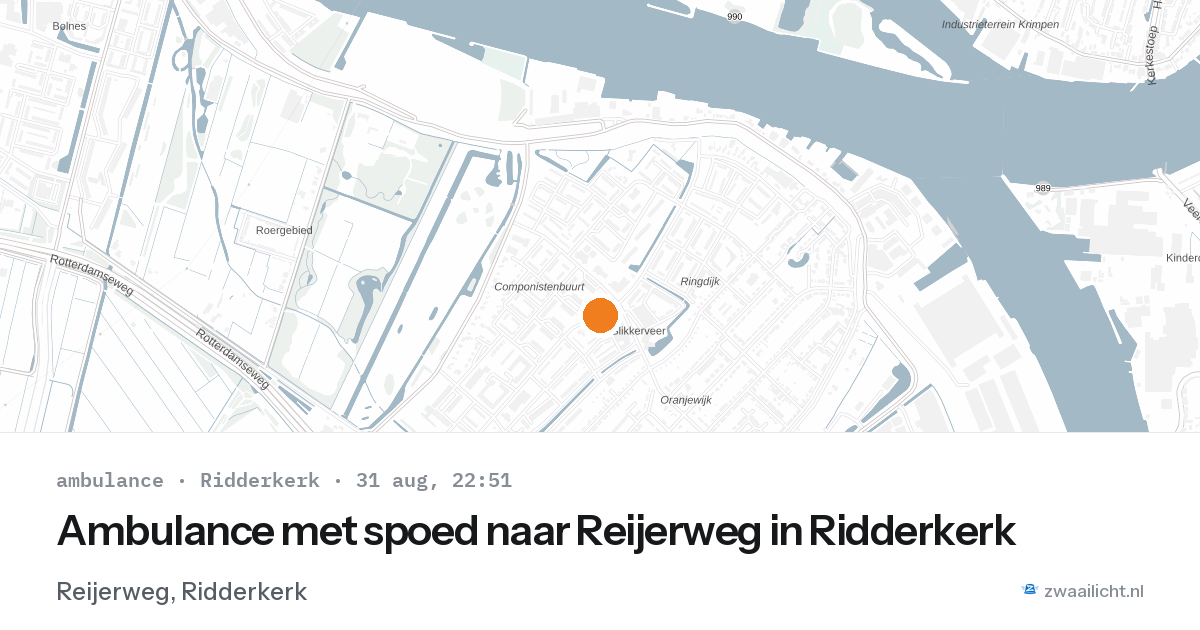 Ambulance met spoed naar Reijerweg in Ridderkerk — 31 aug 2026