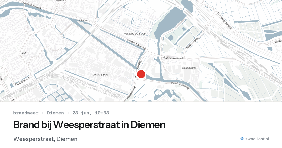 Brand bij Weesperstraat in Diemen — 28 jun 2026