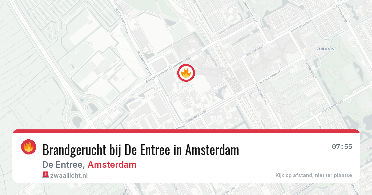 Brandgerucht bij De Entree in Amsterdam — 6 jul 2026