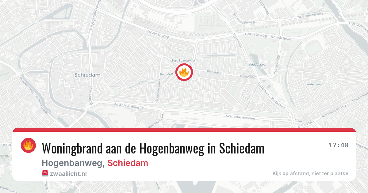 Woningbrand aan de Hogenbanweg in Schiedam — 15 jun 2026