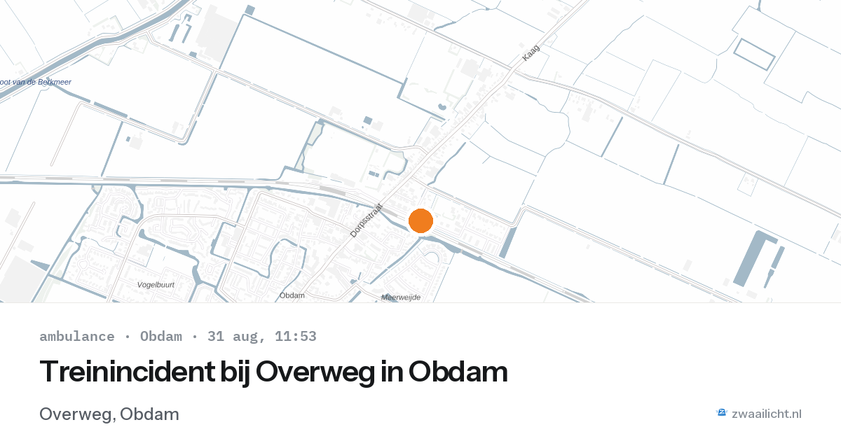 Treinincident bij Overweg in Obdam — 31 aug 2026