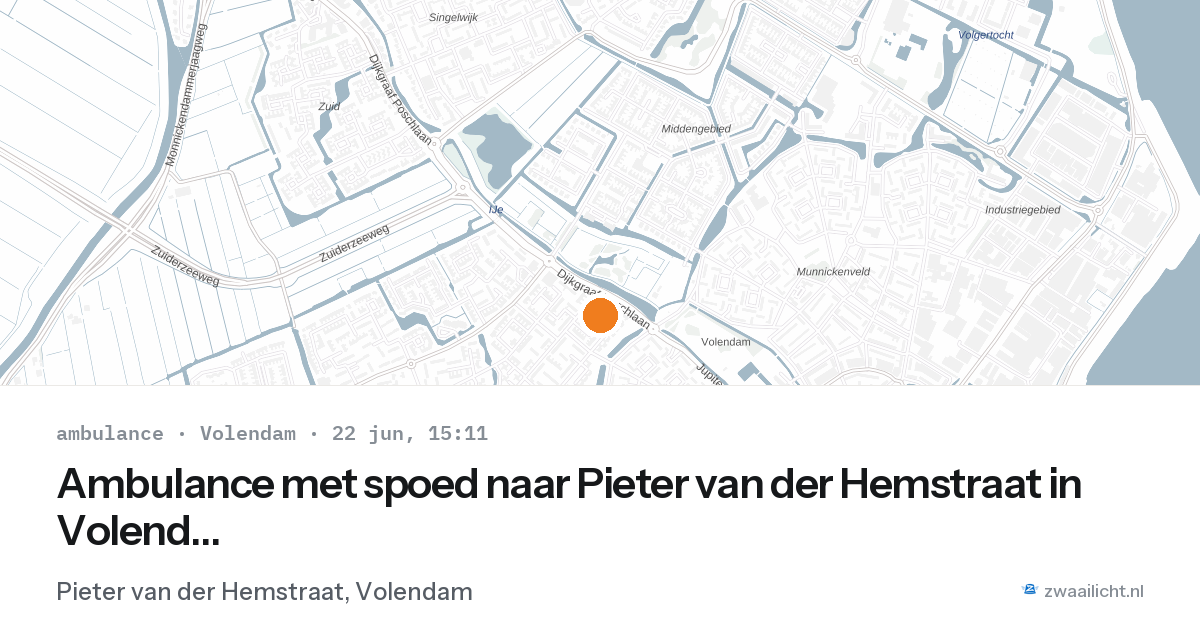 Ambulance met spoed naar Pieter van der Hemstraat in Volendam — 22 jun 2026