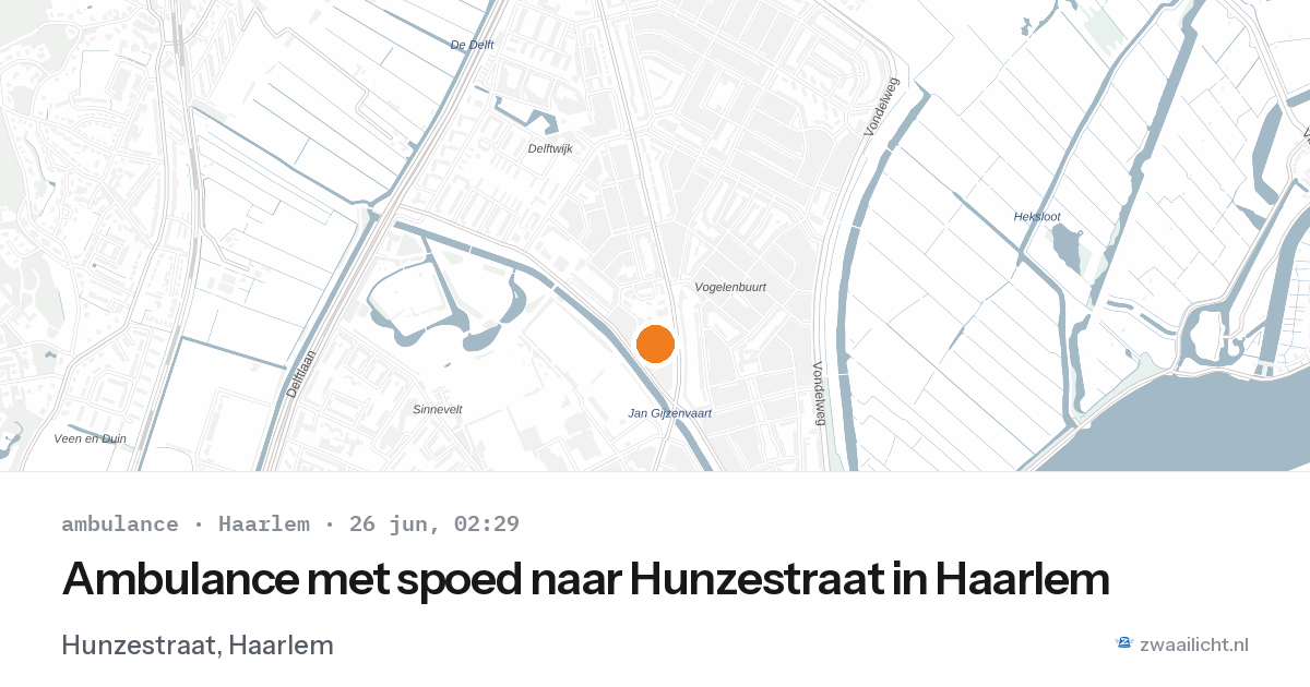 Ambulance met spoed naar Hunzestraat in Haarlem — 26 jun 2026