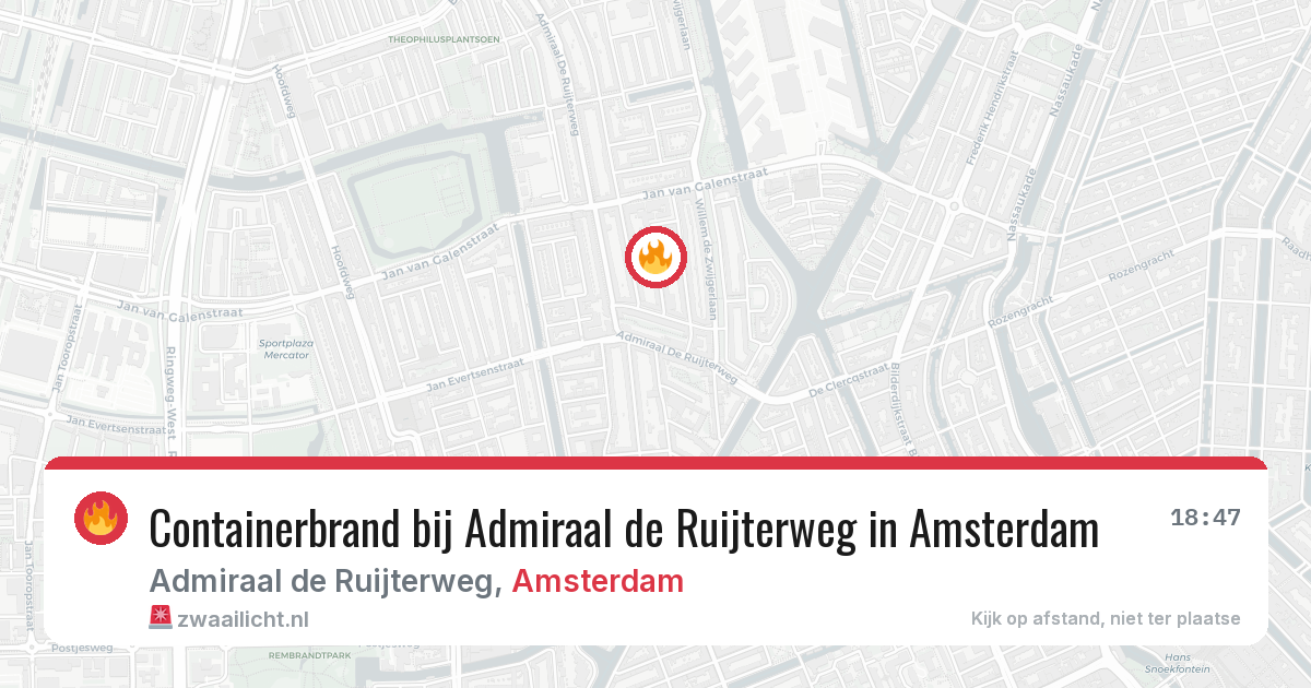 Containerbrand bij Admiraal de Ruijterweg in Amsterdam — 6 aug 2026