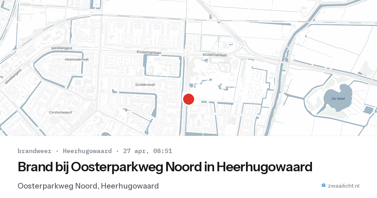 Brand bij Oosterparkweg Noord in Heerhugowaard — 27 apr 2026