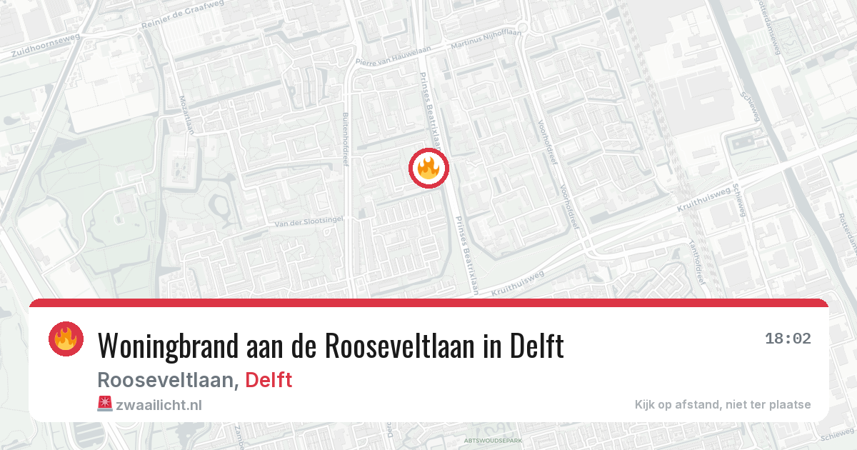 Woningbrand aan de Rooseveltlaan in Delft — 4 aug 2026